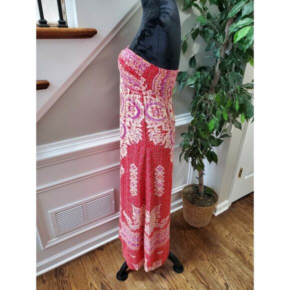 Angle Women's Red Floral 100% Rayon Off The Shoulder Long Maxi Dress Size M - Picture 6 of 12